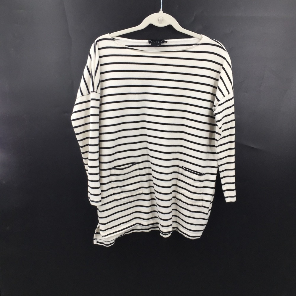 Hatch 100 cotton white black stripe chore pocket tunic Top long sleeve shirt 3 L